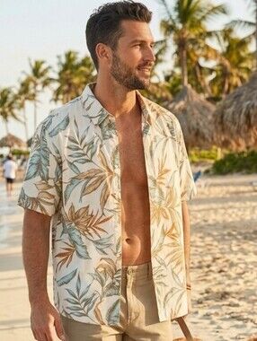 Margaritaville Men's Short Sleeve Palm Pattern Camp Short Sleeve Shirt Size XXL
